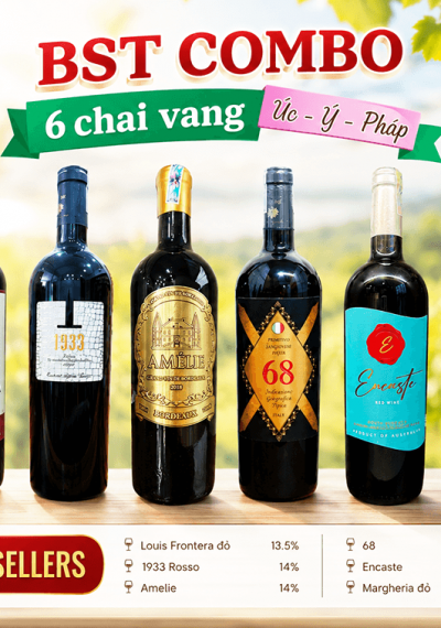 Combo 6 chai rượu vang Úc - Ý - Pháp