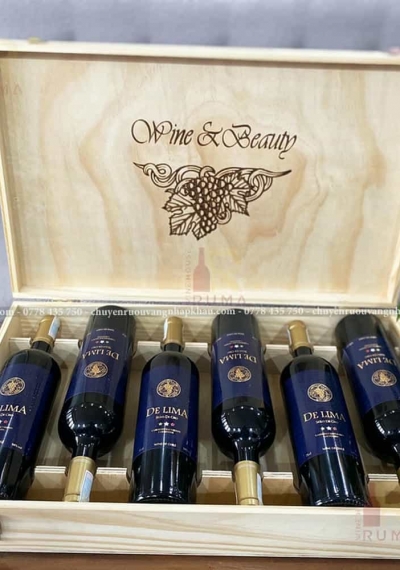 Quà tặng hộp gỗ 6 chai rượu vang Chile De Lima