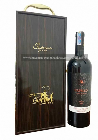Set quà tặng tết hộp sơn mài 1 chai rượu vang Ý Capello
