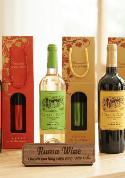 Quà tặng túi giấy ép kim 1 chai vang Chales Gary