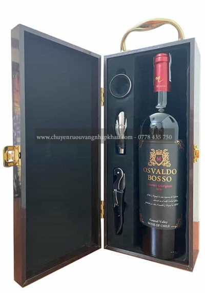 Set quà tặng tết hộp sơn mài 1 chai rượu vang Chile Osvaldo