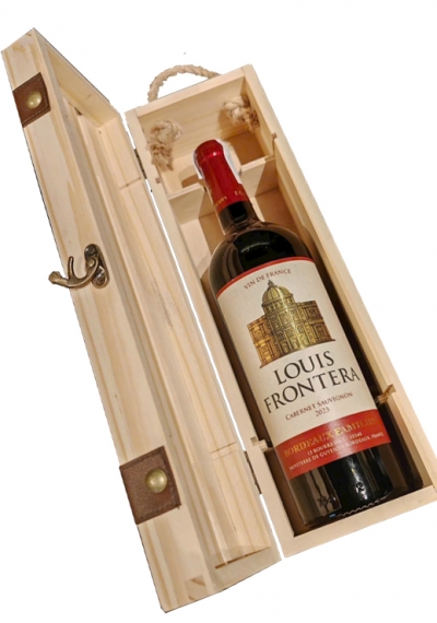 Set quà tặng hộp gỗ 1 chai vang Pháp Louis Frontera