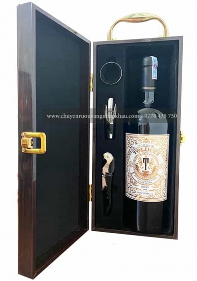 Set quà tặng tết hộp sơn mài 1 chai rượu vang Ý Tolucci Semi