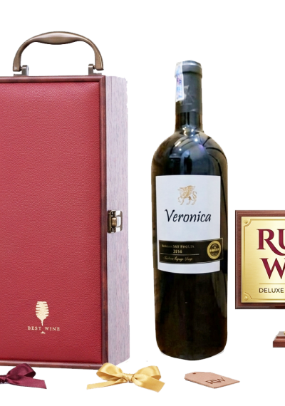 Bộ quà tặng tết hộp gỗ mặt da 1 chai vang Ý Veronica Rosso