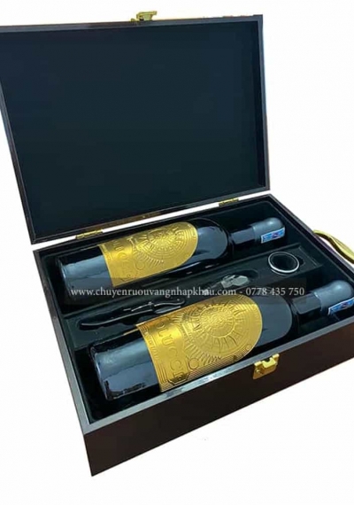 Set quà tặng tết hộp sơn mài 2 chai rượu vang Ý Tolucci 17