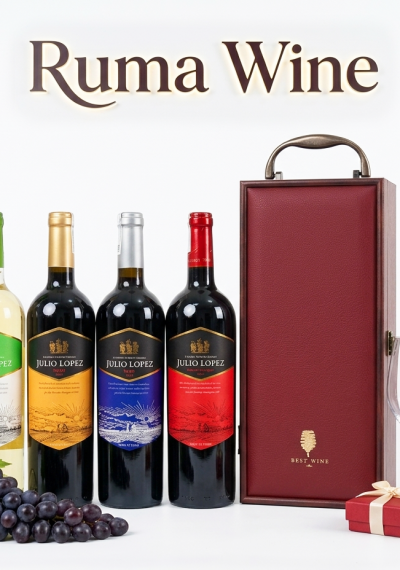 Bộ quà tặng tết hộp gỗ mặt da 1 chai rượu vang Chile Julio Lopez