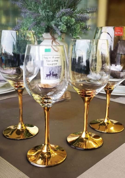 Bộ 6 ly thủy tinh uống rượu vang Edition mạ vàng chân ly 450ml