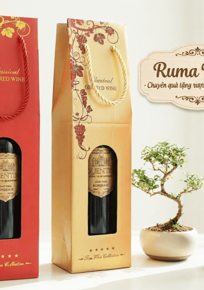 Quà tặng túi giấy ép kim 1 chai vang Pháp Quentin