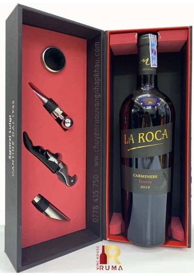 Quà tặng hộp 1 chai rượu vang Chile La Roca Reserva kèm phụ kiện 