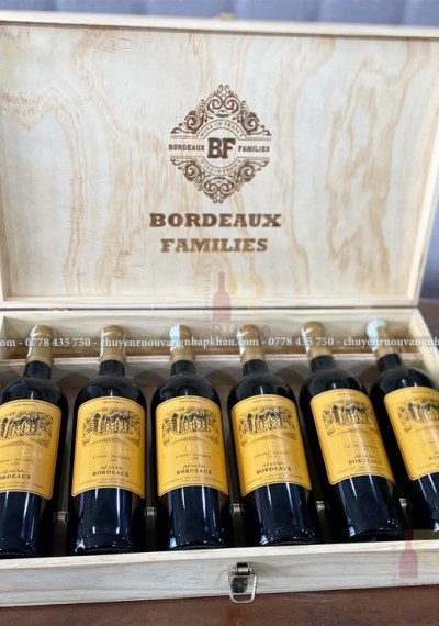 Quà tặng hộp gỗ 6 chai rượu vang Pháp Chales Gary nhãn vàng