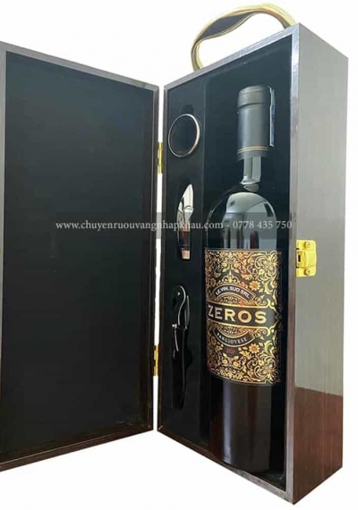 Set quà tặng tết hộp sơn mài 1 chai rượu vang Ý Zeros