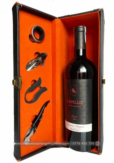Quà tặng tết hộp da 1 chai rượu vang Ý Capello