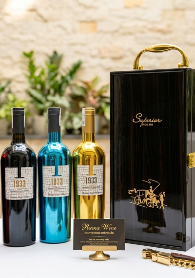 Set quà tặng tết hộp sơn mài 1 chai rượu vang Ý 1933