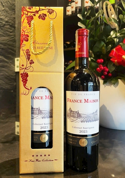 Quà tặng túi giấy ép kim 1 chai rượu vang France Maison