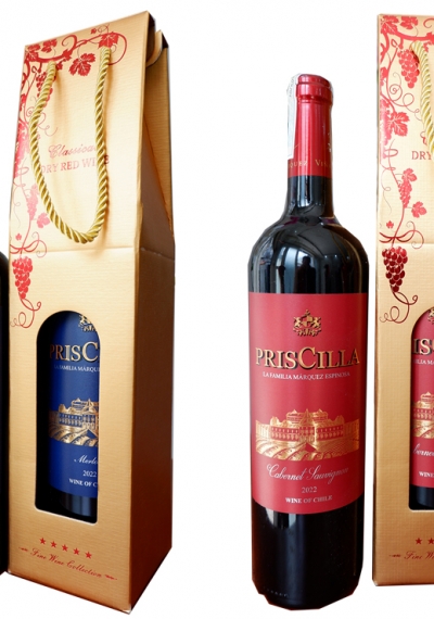 Quà tặng túi giấy ép kim 1 chai rượu vang PrisCilla