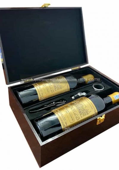 Set quà tặng tết hộp sơn mài 2 chai rượu vang Pháp Nicolas