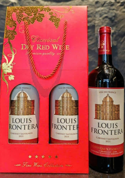 Set quà tặng hộp giấy đỏ 2 chai rượu vang