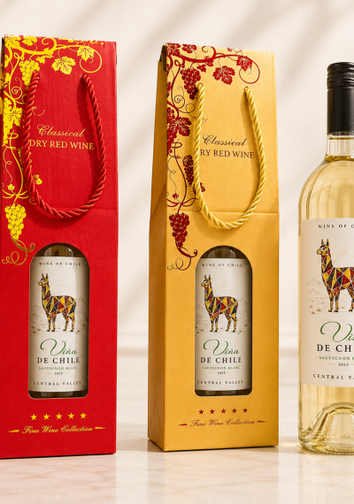 Quà tặng túi giấy ép kim 1 chai vang Vina De Chile