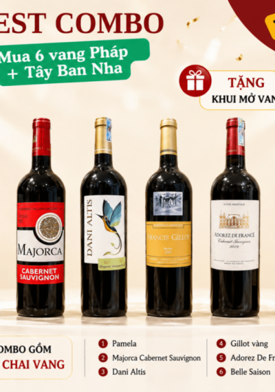 Combo 6 chai rượu vang Pháp và Tây Ban Nha