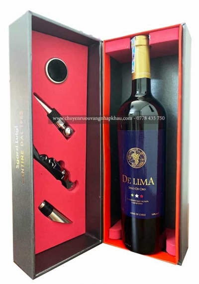 Set quà tặng sang trọng 1 chai rượu vang Chile De Lima