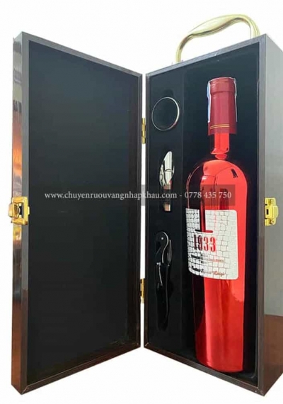 Set quà tặng tết hộp sơn mài 1 chai rượu vang Ý 1933 Ruby