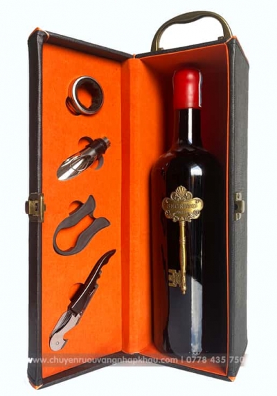 Bộ quà tặng tết hộp da 1 chai rượu vang Ý Segreto