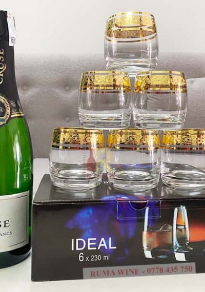 Bộ ly uống whisky mạ vàng họa tiết hoa mai IDeal 230ml