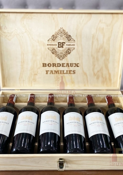Quà tặng hộp gỗ 6 chai rượu vang Pháp Adorez De France