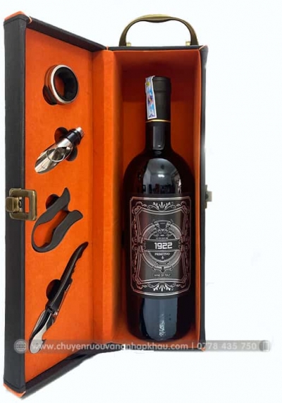 Bộ quà tặng tết hộp da 1 chai vang Ý 1922