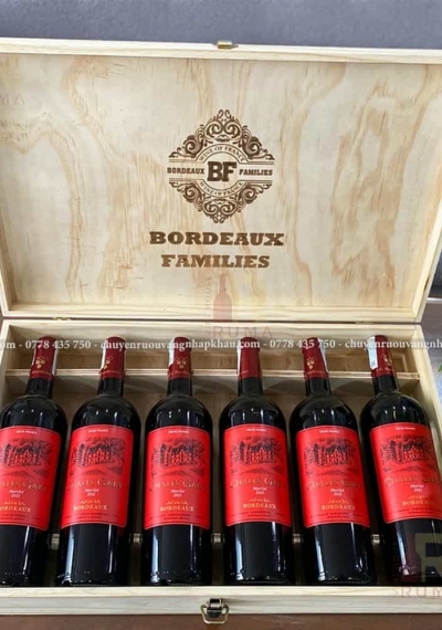 Quà tặng hộp gỗ 6 chai rượu vang Pháp Chales Gary nhãn đỏ