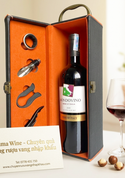 Quà tặng tết hộp da 1 chai rượu vang Ý Mondovino Rosso