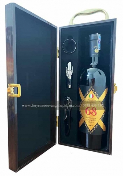 Set quà tặng tết hộp sơn mài 1 chai rượu vang Ý 68