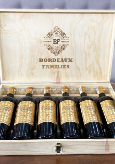 Quà tặng cao cấp hộp gỗ 6 chai rượu vang Pháp Nicolas
