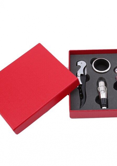 Bộ hộp phụ kiện mở nắp chai rượu vang (màu đỏ)