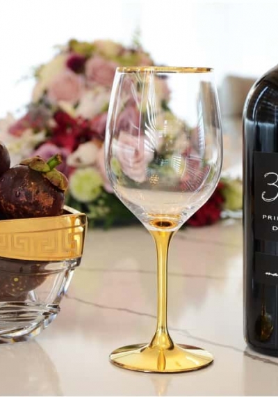 Bộ 6 ly thủy tinh uống vang Edition mạ vàng chân ly, mạ vàng viền ly 360ml