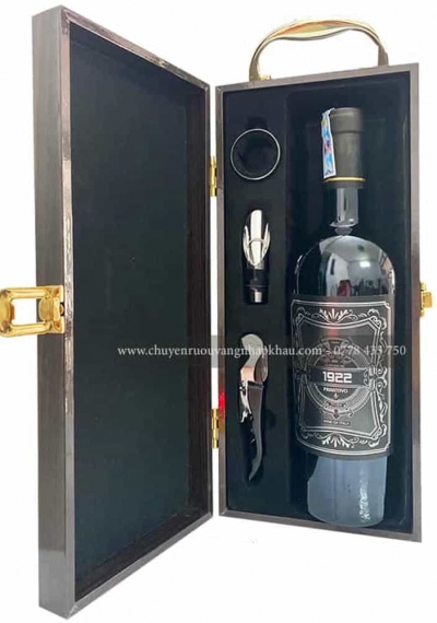 Set quà tặng tết hộp sơn mài 1 chai rượu vang Ý 1922