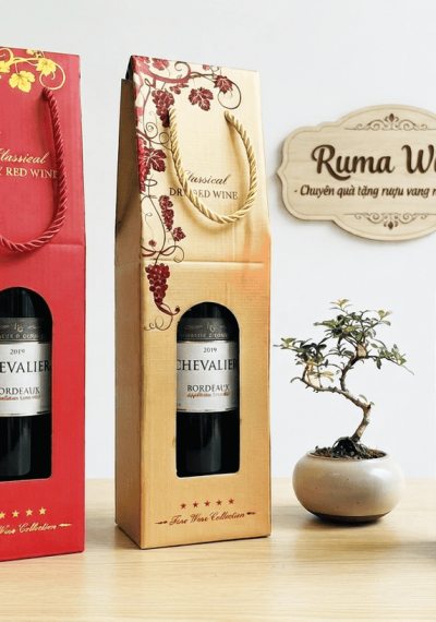 Quà tặng túi giấy ép kim 1 chai vang Pháp Chevalier