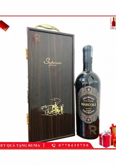 Set quà tặng tết hộp sơn mài 1 chai rượu vang Ý Marcoli 17