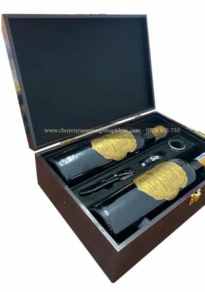 Set quà tặng tết hộp sơn mài 2 chai rượu vang Pháp Quentin