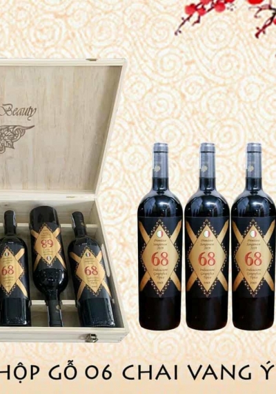 Quà tặng cao cấp hộp gỗ 6 chai rượu vang Ý 68