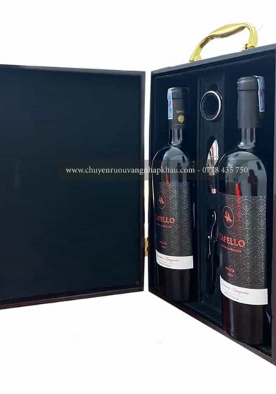 Set quà tặng tết hộp sơn mài 2 chai rượu vang Ý Capello