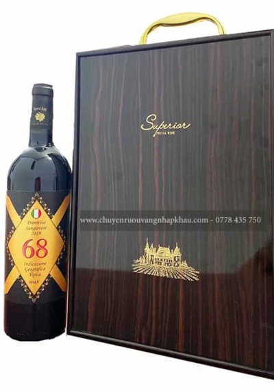 Set quà tặng tết hộp sơn mài 2 chai rượu vang Ý 68