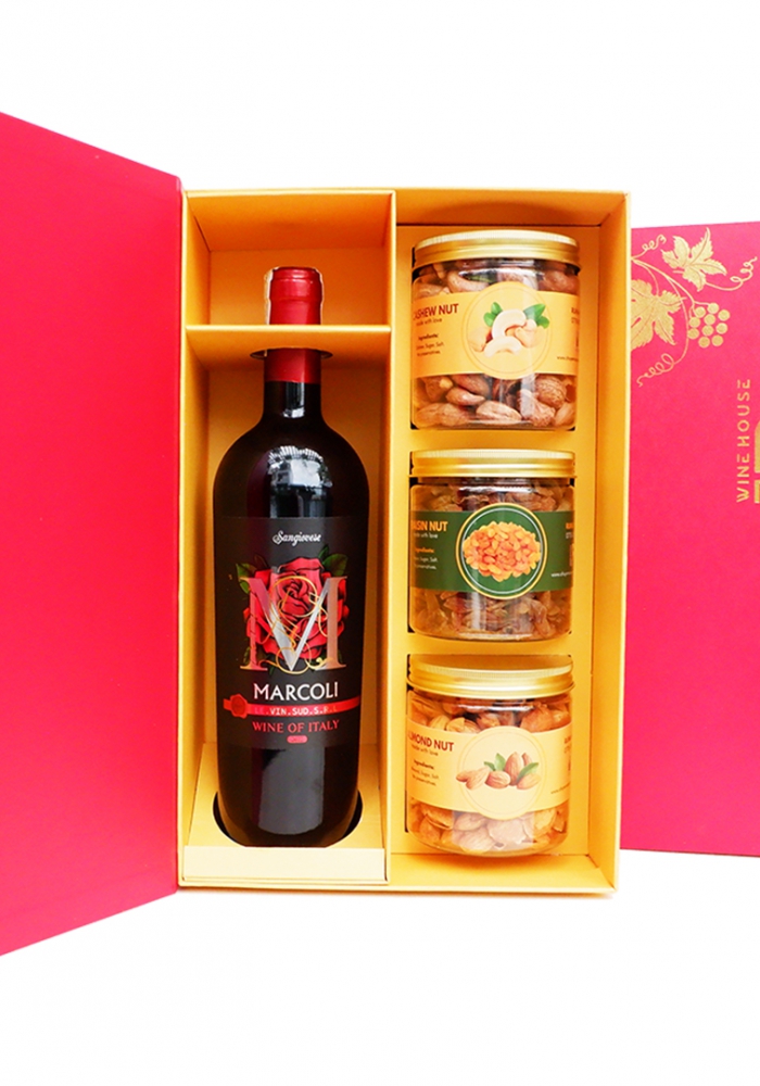 Hộp quà tặng tết rượu vang Ý Marcoli Rosso