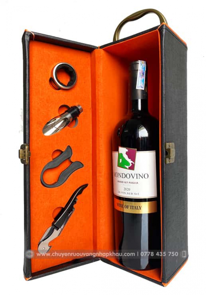 Quà tặng tết hộp da 1 chai rượu vang Ý Mondovino Rosso