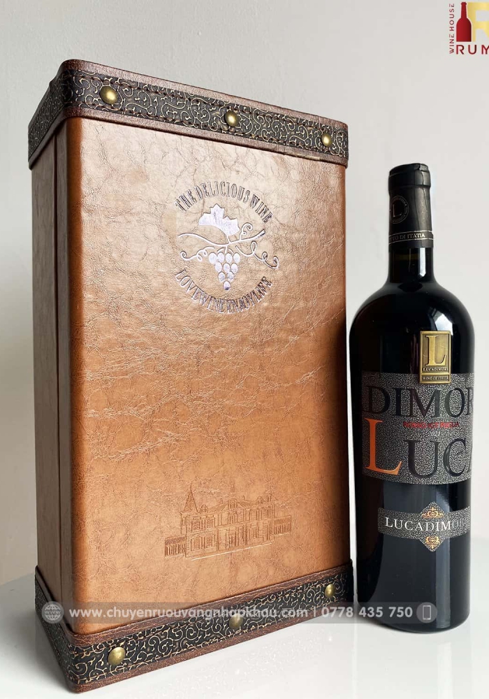 Set quà tặng hộp da 2 chai rượu vang Ý LucaDimori 14