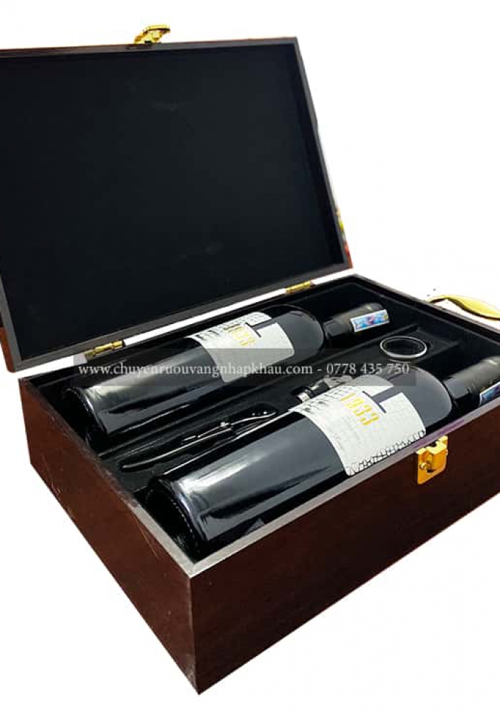 Set quà tặng tết hộp sơn mài 2 chai rượu vang Ý 1933 Rosso
