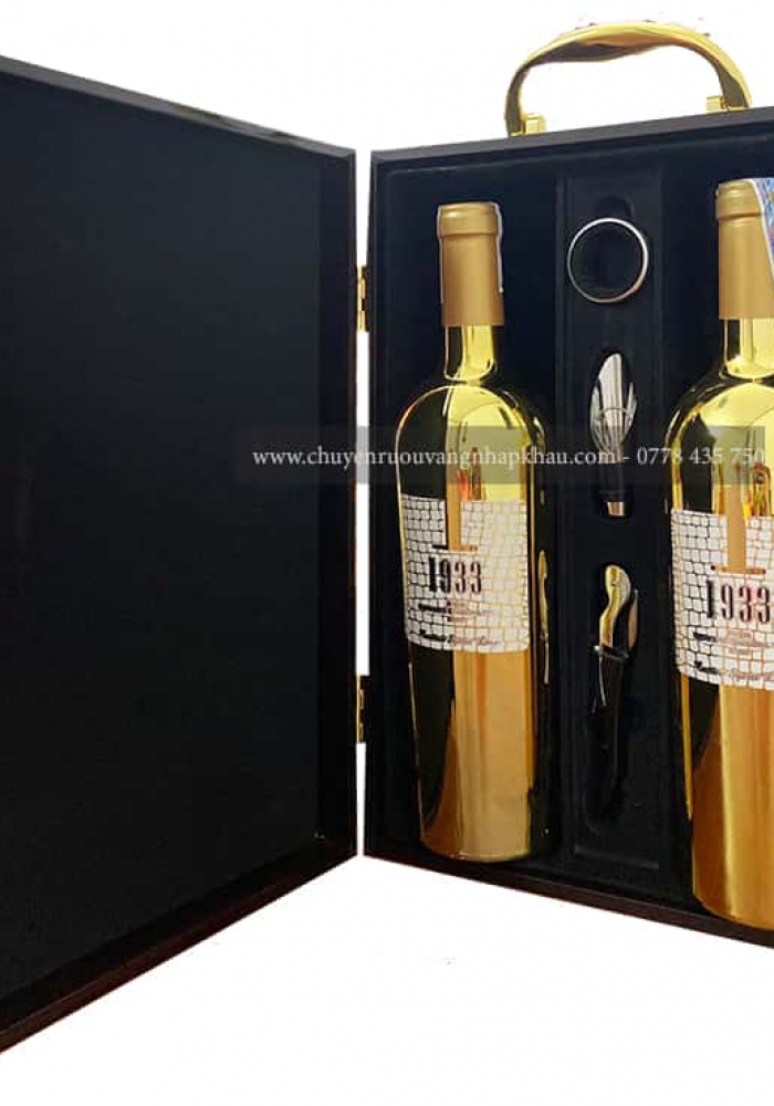 Set quà tặng tết hộp sơn mài 2 chai rượu vang Ý 1933 Topaz