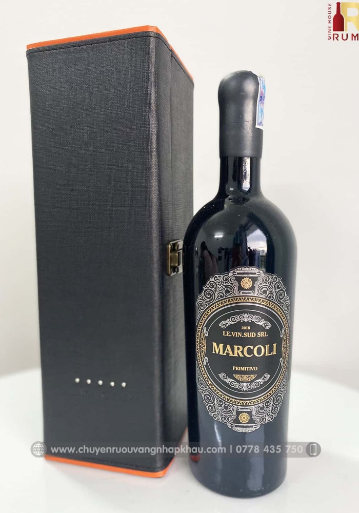 Bộ quà tặng tết hộp da 1 chai vang Ý Marcoli