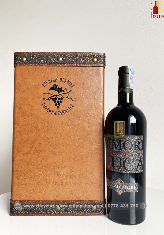 Set quà tặng hộp da 2 chai rượu vang Ý LucaDimori 14