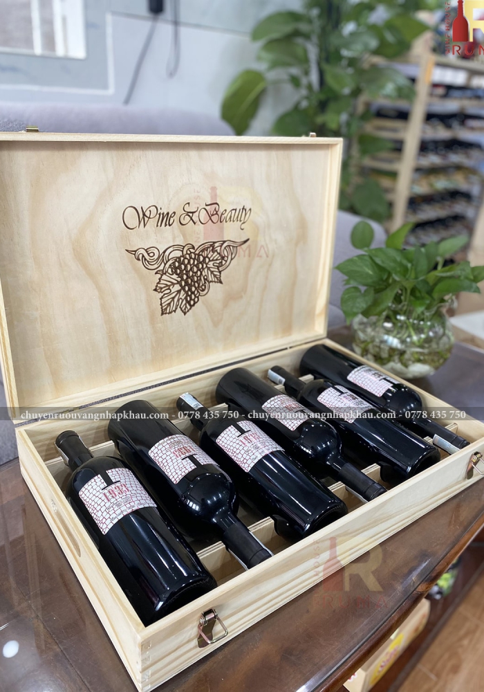 Quà tặng cao cấp hộp gỗ 6 chai rượu vang Ý 1933 Semi